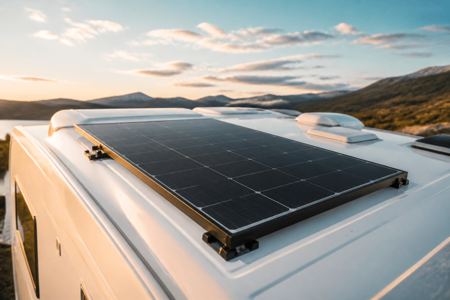 Panneau solaire fixé sur le toit d'un camping-car